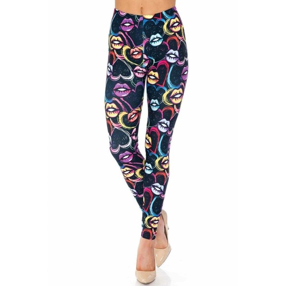 Reg One Size Creamy Soft Colorful Lips And Hearts Leggings - USA‎ Fashion - Picture 2 of 7